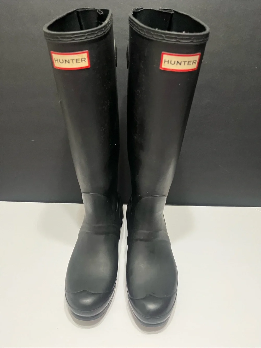 Hunter Black Tall Gloss Rain Boots with Red Logo